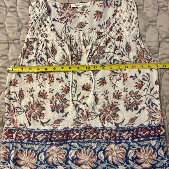 Solitaire Floral Boho Tie Front Multicolor Tank Top Women S - Picture 4 of 6